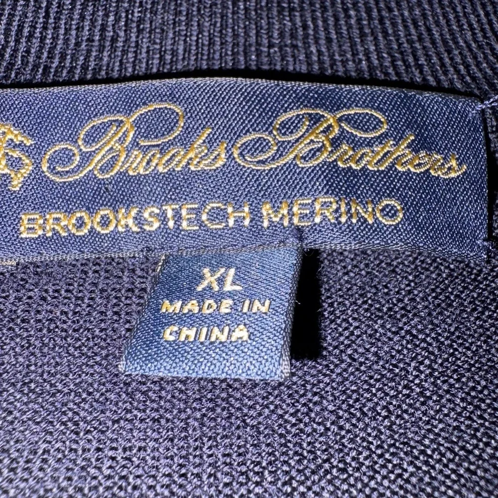 Brooks Brothers Quarter Zip Mens XL Navy Brookstech Merino Wool Sweater Light